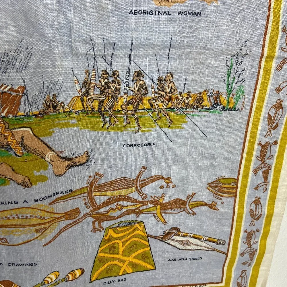 Vintage NEW Australian Aboriginal Tea Towel Pure Linen 21